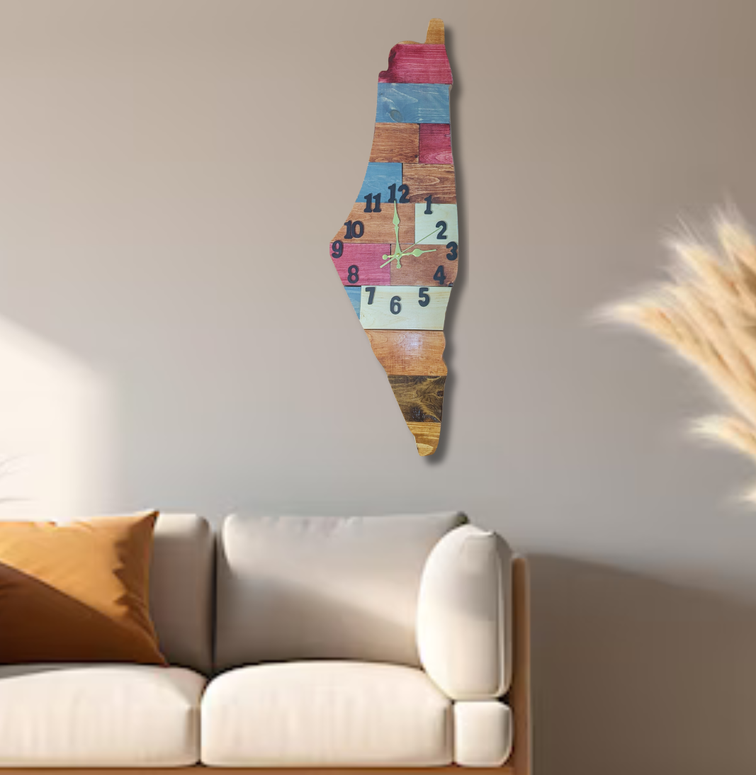 Handmade Wooden Palestine Map Clock (36")